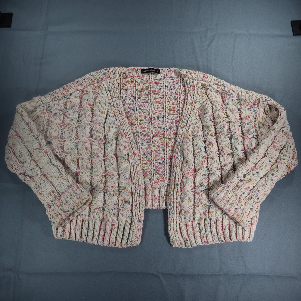 Moon & Madison Confetti Cardigan Chunky Knit Cropped Open Front Sweater Size S